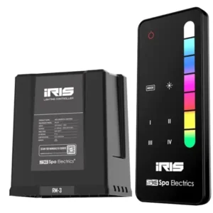 Take complete control of your pool and spa lighting with the Spa Electrics iRIS RM-3 Multi Plus Remote Control. Designed for Spa Electrics Multi Plus LED lights, this advanced RF remote allows you to create the perfect ambiance with precise control over colour, brightness and dynamic lighting effects.
With its user friendly handset, you can easily select from 7 static colours and 4 multi colour modes, including stunning sequences like Oceanic Views and Spring Equinox. The iRIS RM-3 also offers dual channel operation, enabling independent control of pool and spa lights or synchronised displays for a cohesive effect.
The RM-3 provides long range operation up to 50 meters and features a durable, capacitive touch screen handset. Ideal for both poo light replacements and new installations, it ensures a seamless plug and play setup. Enhance your pool and spa experience with this premium, Australian designed pool lighting controller.