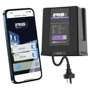 Revolutionise your pool and spa lighting with the Spa Electrics iRIS RM-WF Wi-Fi Multi Plus Controller. This innovative lighting control system, designed specifically for Multi Plus LED lights, allows you to manage your pool and spa illumination directly from your smartphone. With the user friendly Smart Life app, you can customise colours, adjust brightness, control dynamic effects and even automate schedules for a "set and forget" experience.

The iRIS Wi Fi RM-WF Controller features dual channel operation, enabling independent or synchronised control of pool and spa lights. Whether you're installing a new system or pool light replacement of existing lights, the plug and play design ensures quick and hassle free setup. With robust Wi Fi connectivity and compatibility with Apple iOS and Android devices, managing your lighting has never been easier.

Create the perfect ambiance for any occasion with unparalleled convenience and precision using the Spa Electrics iRIS Wi Fi Multi Plus Controller.