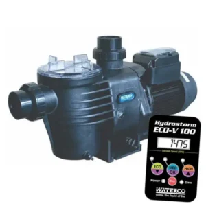 The Waterco Hydrostorm ECO-V 100 Pump is a  performance variable speed pool pump designed for pools of approximately 50,000 litres. With a 5-star energy rating, this pump delivers superior energy efficiency, allowing users to fine tune the motor speed in 25 RPM increments for precise water flow control. Operating at three speed settings ECO (low), Medium and High, it optimises performance for filtration, pool cleaning and backwashing. By running at ECO speed for 99% of the time, energy savings can reach up to 82%, significantly reducing running costs by hundreds of dollars a year. Its ultra quiet operation (as low as 55.5 dBA) makes it ideal for off peak use without disturbing your household or neighbours. Designed for durability, the Hydrostorm ECO-V 100 is a reliable choice for maintaining crystal clear pool water efficiently.